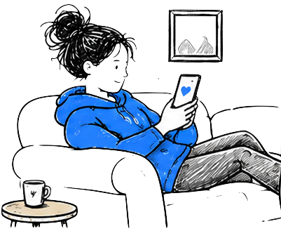 A relaxed person on a couch, scrolling on their phone
